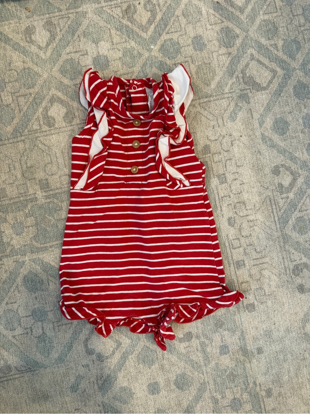 Mayoral Red & White Striped Ruffle Baby Romper